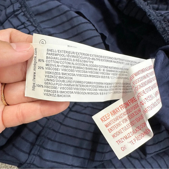 NWT MINKPINK Arielle Midi Dress Shortsleeve Striped Smocked Back Navy Black S - Picture 14 of 16